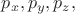 $p_x,p_y,p_z,$