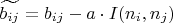 $\widetilde{b_{ij}} = b_{ij} - a \cdot I(n_i, n_j)$