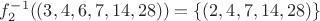 $f_2^{-1}((3,4,6,7,14,28)) = \{ (2,4,7,14,28)\}$