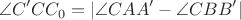 $$\[\angle C'C{C_0} = \left| {\angle CAA' - \angle CBB'} \right|\]$$
