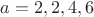 $a=2,2,4,6$