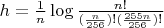 $h=\frac{1}{n}\log \frac{n!}{(\frac{n}{256})!(\frac{255n}{256})!}$