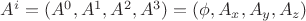 $ A^i=(A^0, A^1,A^2,A^3)=(\phi, A_x,A_y,A_z) $