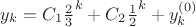 $y_{k} = C_{1}\frac23^k + C_{2}\frac12^k + y_{k}^{(0)}$