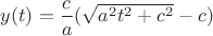 $y(t)=\dfrac{c}{a}(\sqrt{a^2t^2+c^2}-c)$