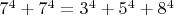 $7^4+7^4=3^4+5^4+8^4$