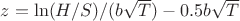 $z=\ln(H/S)/(b\sqrt{T})-0.5b\sqrt{T}$