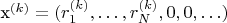 x^{(k)}=(r_1^{(k)},\ldots,r_N^{(k)},0,0,\ldots)