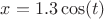 $x = 1.3\cos(t)$