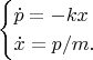 $$\begin{cases}\dot{p}=-kx\\\dot{x}=p/m.\end{cases}$$