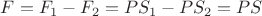 $F = F_{1} - F_{2} = PS_{1} - PS_{2} = PS$