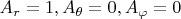 $A_r=1, A_\theta=0, A_\varphi=0$
