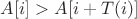 $A[i]>A[i+T(i)]$