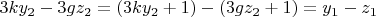 $3ky_2-3gz_2=(3ky_2+1)-(3gz_2+1)=y_1-z_1$