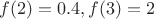 $f(2)=0.4,f(3)=2$