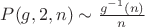 $P(g,2,n) \sim \frac {g^{-1}(n)} {n}$