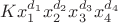 $Kx_1^{d_1}x_2^{d_2}x_3^{d_3}x_4^{d_4}$