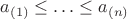 $a_{(1)} \leq \ldots \leq a_{(n)}$