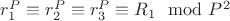 $r_1^P\equiv r_2^P\equiv r_3^P\equiv R_1\mod P^2$