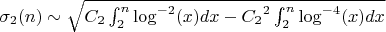 $\sigma_2(n) \sim \sqrt {C_2 \int_2^n {\log^{-2}(x)dx}-{C_2}^2 \int_2^n {\log^{-4}(x)dx}}$