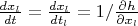 $\frac{dx_l}{dt}=\frac{dx_l}{dt_l}=1/\frac{\partial h}{\partial x_l}$