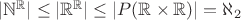 $\lvert \mathbb N ^ \mathbb R \rvert \le \lvert \mathbb R ^ \mathbb R \rvert \le \lvert P(\mathbb R \times \mathbb R) \rvert = \aleph_2$