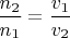 $\dfrac{n_2}{n_1}=\dfrac{v_1}{v_2}$