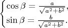 $$\begin{cases}\cos\beta=\frac a{\sqrt{a^2+b^2}},\\ \sin\beta=\frac b{\sqrt{a^2+b^2}}.\end{cases}$$