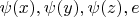 $\psi (x), \psi (y), \psi (z), e$