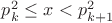 $p_k^2\leq x < p_{k+1}^2$