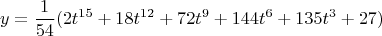 $$y = \frac{1}{54}(2t^{15} + 18t^{12} + 72t^9 + 144t^6 + 135t^3 + 27)$$