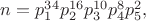 $n=p_1^{34} p_2^{16} p_3^{10} p_4^8 p_5^2,$
