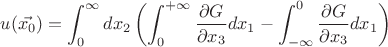 $$
u(\vec{x_0}) = \int_{0}^{\infty}dx_2\left(\int_{0}^{+\infty}\frac{\partial G}{\partial x_3}dx_1 - \int_{-\infty}^{0}\frac{\partial G}{\partial x_3}dx_1\right)
$$