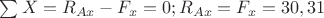 $\sum X=R_{Ax}-F_{x}=0; R_{Ax}=F_{x}=30,31$