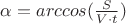 $\alpha=arccos(\frac{S}{V\cdot t})$