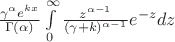 $\frac{\gamma^{\alpha} e^{kx}}{\Gamma(\alpha)}\int\limits_{0}^{\infty} \frac{z^{\alpha-1}}{(\gamma+k)^{\alpha-1}} e^{-z} dz$