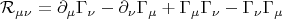 $$\mathcal{R}_{\mu \nu} = \partial_{\mu} \Gamma_{\nu} - \partial_{\nu} \Gamma_{\mu} + \Gamma_{\mu} \Gamma_{\nu} - \Gamma_{\nu} \Gamma_{\mu}$$