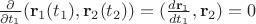 $\frac {\partial}{{\partial}t_1}(\mathbf r_1(t_1), \mathbf r_2(t_2))=(\frac {d\mathbf r_1}{dt_1}, \mathbf r_2)=0$