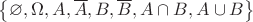 \left\lbrace \varnothing, \Omega, A, \overline{A}, B, \overline{B}, A\cap B, A\cup B \right\rbrace \left\lbrace \varnothing, \Omega, A, \overline{A}, B, \overline{B}, A\cap B, A\cup B \right\rbrace