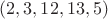 $$(2, 3, 12, 13, 5)$$