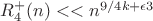 $R^{+}_4(n) << n^{9/4k+\epsilon3}$