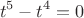 \[
t^5  - t^4  = 0
\]