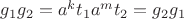 $g_1 g_2=a^k t_1 a^m t_2 = g_2 g_1$ $g_1 g_2=a^k t_1 a^m t_2 = g_2 g_1$