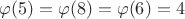 $\varphi(5)=\varphi(8)=\varphi(6)=4$