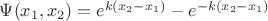 $\Psi(x_1, x_2) = e^{k(x_2-x_1)} - e^{-k(x_2-x_1)}$