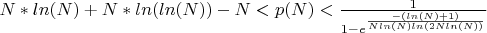 $N*ln(N)+N*ln(ln(N))-N<p(N)<\frac{1}{1-e^{\frac{-(ln(N)+1)}{Nln(N)ln(2Nln(N))}}}$