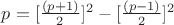 $ p = [\frac{(p+1)}{2}]^2  -  [\frac{(p-1)}{2}]^2 $