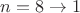 $n=8\to 1$