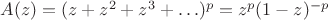 $A(z) = (z + z^2 + z^3 + \ldots)^p = z^p (1 - z)^{-p}$