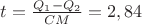 $t=\frac {Q_1-Q_2} {CM}=2,84$